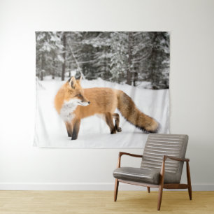 Red Fox in White Snow Tapestry