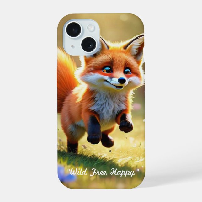 "Red Fox Kit's Play" iPhone 15 Case (Back)