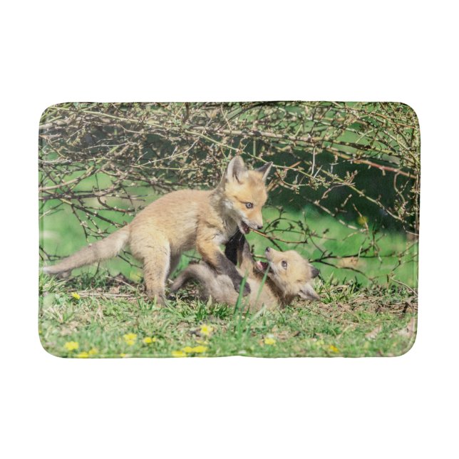 Red Fox Kits Playing Bath Mat (Front)