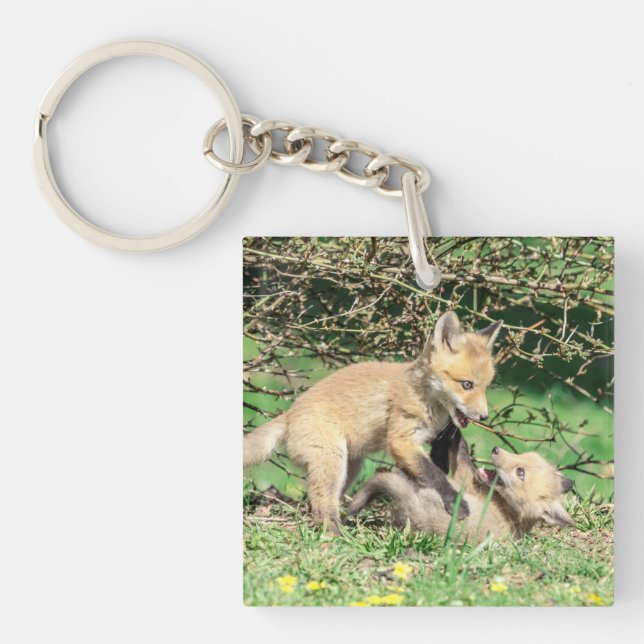 Red Fox Kits Playing Key Ring (Front)