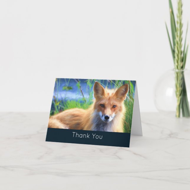 Red Fox Laying in Grass Scenic Wildlife Thank You Card (Front)