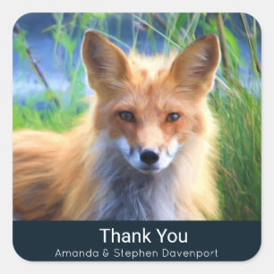 Red Fox Laying in the Grass Scenic Thank You Square Sticker