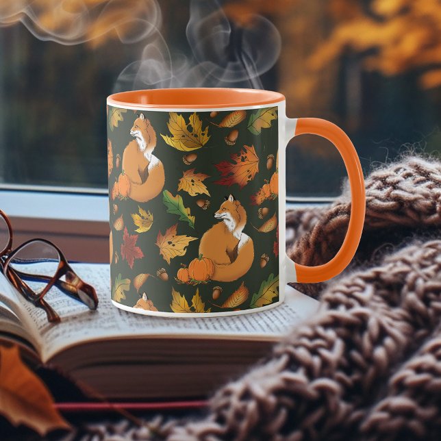 Red Fox Leaves Acorns Green Mug (Creator Uploaded)