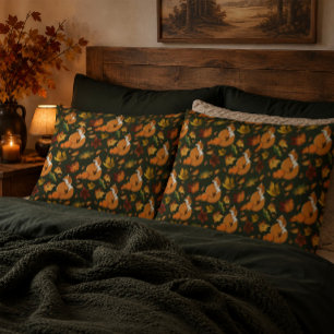 Red Fox Leaves Acorns Green Pillowcase