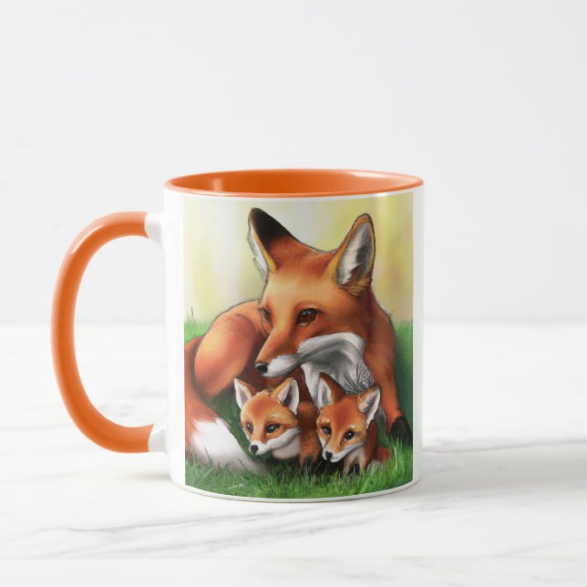 Red Fox Mother and Kits in the Grass Mug (Left)