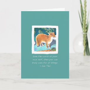 Red Fox on Blue-Green Thinking of You/Thank You Card