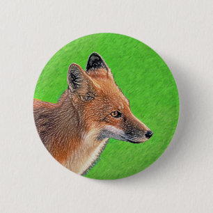 Red Fox Painting - Original Wildlife Art 6 Cm Round Badge