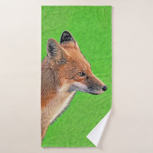 Red Fox Painting - Original Wildlife Art Bath Towel Set