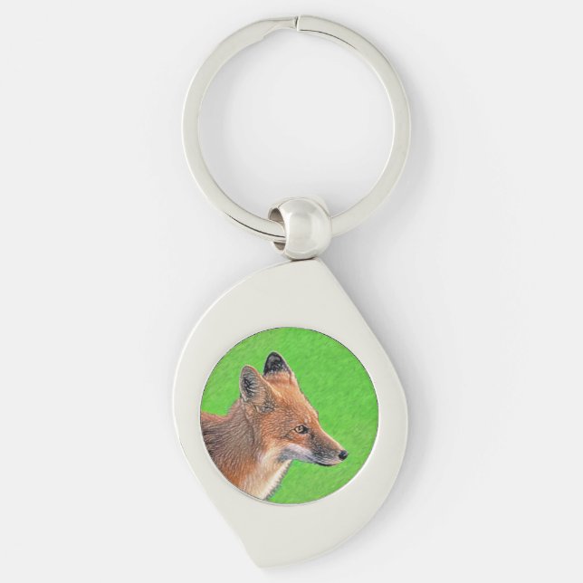 Red Fox Painting - Original Wildlife Art Key Ring (Front)
