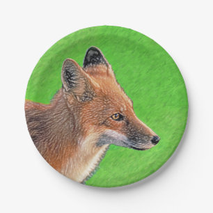Red Fox Painting - Original Wildlife Art Paper Plate