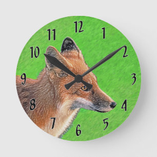 Red Fox Painting - Original Wildlife Art Round Clock