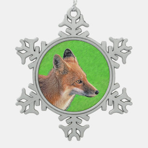 Red Fox Painting - Original Wildlife Art Snowflake Pewter Christmas Ornament