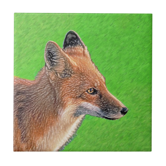 Red Fox Painting - Original Wildlife Art Tile (Front)