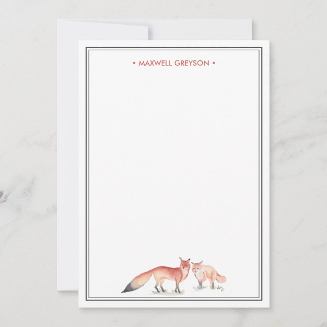 Red Fox Personalized Stationery Card (Front)