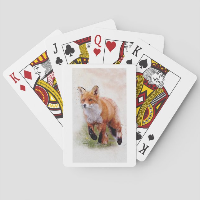 Red fox playing cards- watercolor wildlife cards (Back)