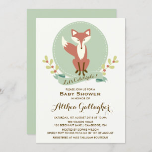 Red Fox Portrait Floral Baby Shower Invitation