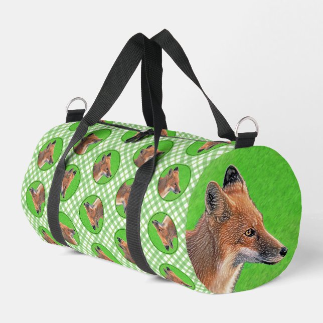 Red Fox Portrait Painting Original Wildlife Art Duffle Bag (Left Corner)