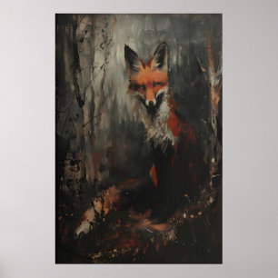 Red Fox Printable Animal Wall Art, Dark Oil Gothic Poster