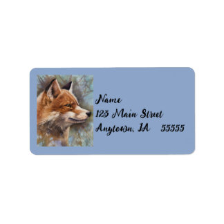 Red Fox Profile Portrait Watercolor Background Art Label