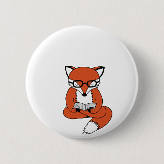 Red fox reading book 6 cm round badge