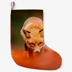Red fox running on orange autumn leaves. Cute Red Small Christmas Stocking