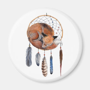 Red Fox Sleeping on Dreamcatcher Magnet