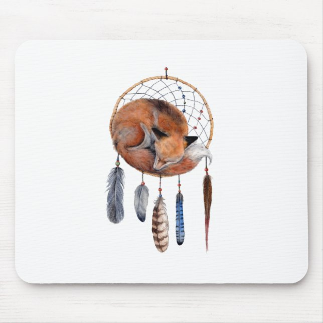 Red Fox Sleeping on Dreamcatcher Mouse Pad (Front)