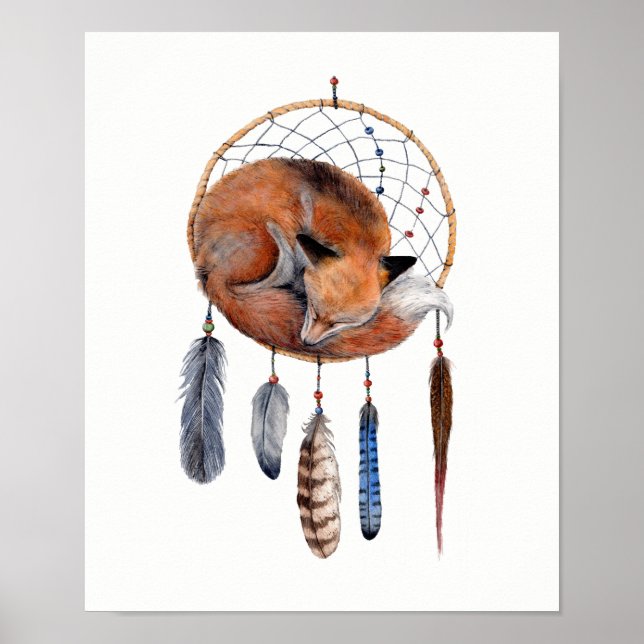 Red Fox Sleeping on Dreamcatcher Poster (Front)