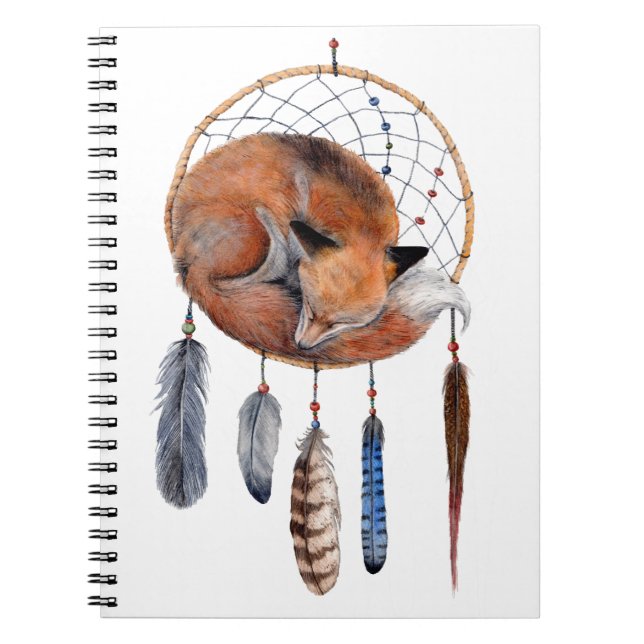 Red Fox Sleeping on Dreamcatcher Spiral Notebook (Front)