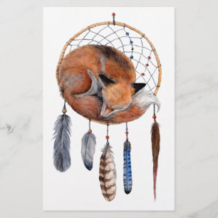 Red Fox Sleeping on Dreamcatcher Stationery