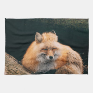 Red Fox Sleeping Tea Towel
