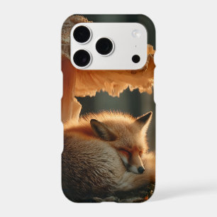 Red Fox Sleeping Under Giant Mushroom