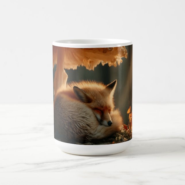 Red Fox Sleeping Under Giant Mushroom Coffee Mug (Center)