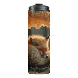 Red Fox Sleeping Under Giant Mushroom Thermal Tumbler