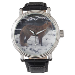 Red Fox Snowy Woodland Wildlife Forest Animal Art Watch