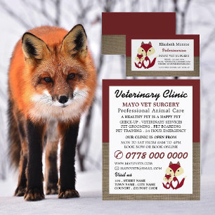 Red Fox, Veterinarian, Veterinary Service Business Card