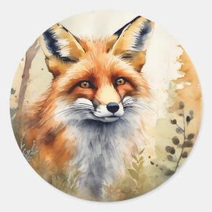 Red Fox Watercolor Classic Round Sticker