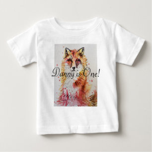 Red Fox Watercolor First Birthday Baby Boys T-Shirt