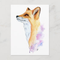 Red Fox Watercolor Painting Postcard