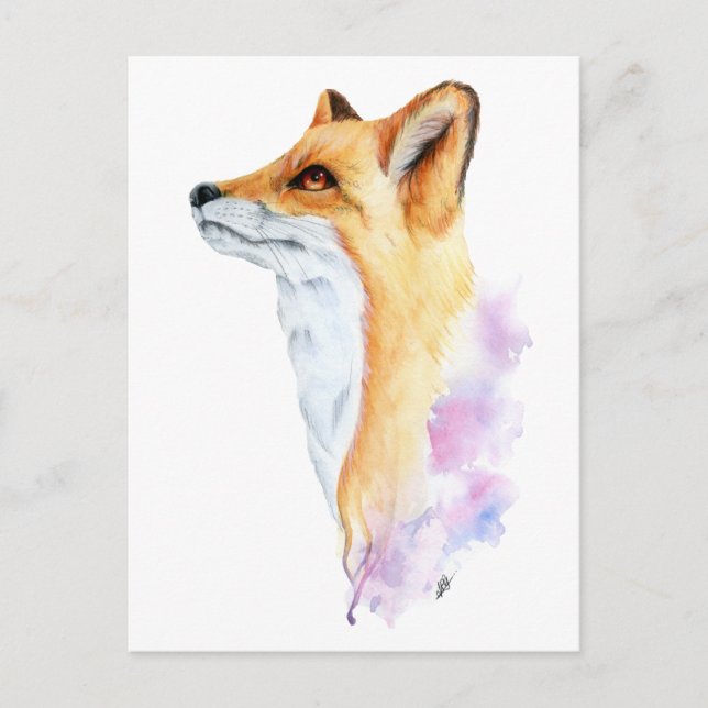 Red Fox Watercolor Painting Postcard (Front)