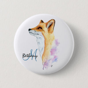 Red Fox Watercolor Personalised  6 Cm Round Badge