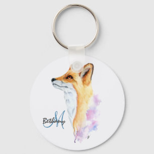 Red Fox Watercolor Personalised  Key Ring