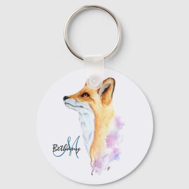 Red Fox Watercolor Personalised  Key Ring (Front)