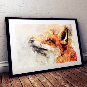 Red Fox Watercolor Portrait 01 Photo Print