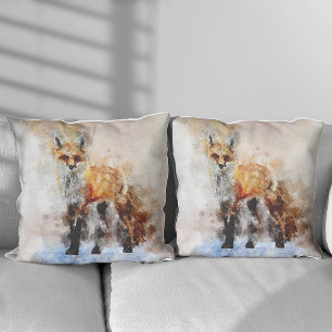 Red Fox Watercolor Portrait 02 Cushion
