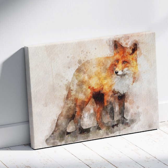 Red Fox Watercolor Portrait 04 Canvas Print (Red Fox Watercolor Portrait 04. Canvas Print)