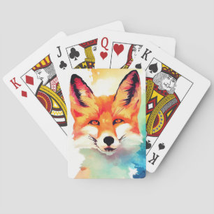 Red Fox Wild Nature Animal Color Art Painting Playing Cards