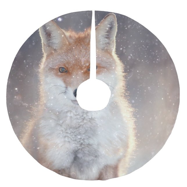Red fox, winter forest, scenic illustration. brushed polyester tree skirt (Front)