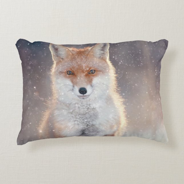 Red fox, winter forest, scenic illustration. decorative cushion (Front)