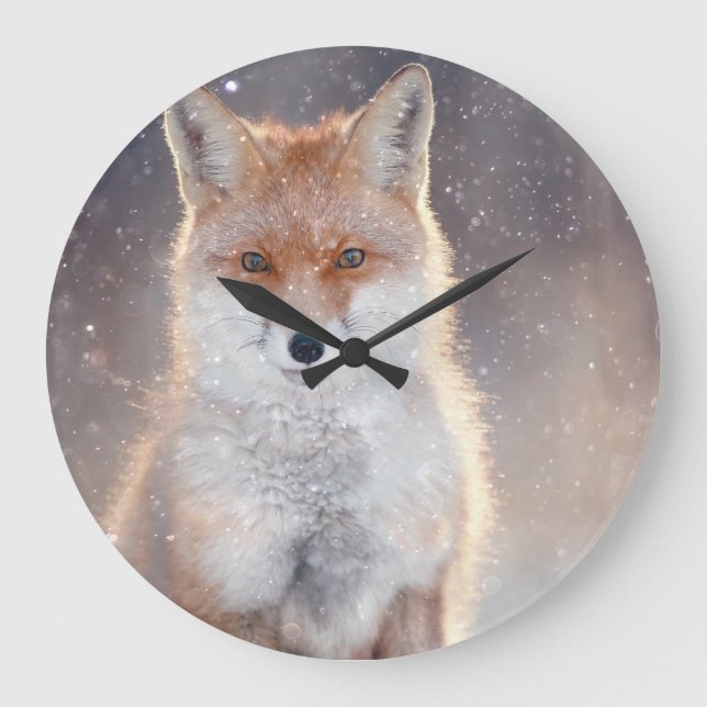 Red fox, winter forest, scenic illustration. large clock (Front)